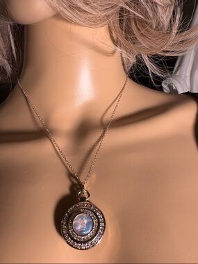 Kirks Folly Gold and Iridescent Clear Moon Face Locket/Pendant Necklace